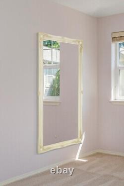 Grand Miroir Mur Antique D'ivoire Pleine Longueur Rectangle En Bois Long 5ft6 X 2ft6