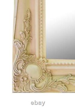 Grand Miroir Mur Antique D'ivoire Pleine Longueur Rectangle En Bois Long 5ft6 X 2ft6