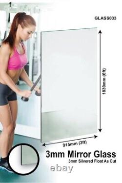 Grand Miroir Mural 6FT X 3FT 183CM X 91CM VERRE POUR GYM OU STUDIO DE DANSE ÉPAISSEUR 3MM