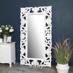 Grand Miroir Mural Blanc Orné Pleine Longueur Vintage Shabby Chic En Détresse