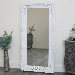 Grand Miroir Mural Blanc Pleine Longueur Ornée Sculptée Chambre À Coucher Salon Français