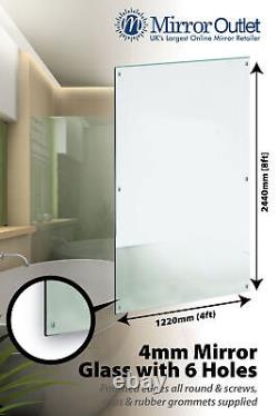 Grand Miroir Mural de Salle de Bain en Verre 4mm Avec Bords Polis 6 Trou 8ft x 4ft