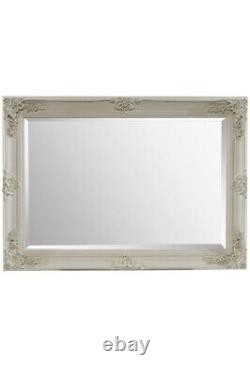 Grand Miroir Off Blanc Orné Pleine Longueur Mur 3ft7 X 2ft7 110cm X 79cm