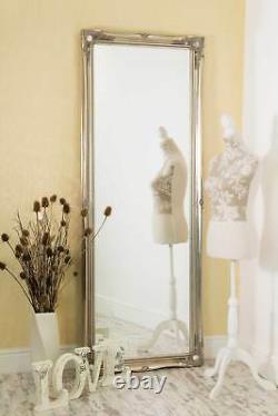 Grand Miroir Silver Shabby Chic Ornate Pleine Longueur Mur 6ft6 X 2ft6 198cm X 75cm