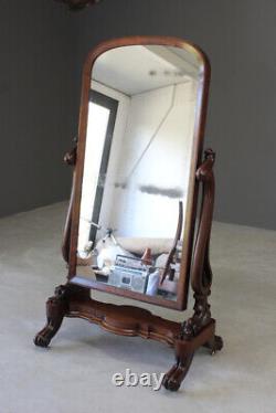 Grand Miroir Victorien Acajou Cheval Longueur Complète Miroir De Dressing Antique