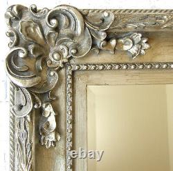 Grand Silver Shabby Chic Antique Ornate Plein Longueur Sol Maigre Miroir 69x33