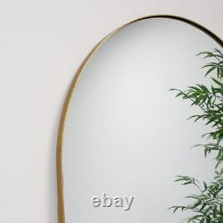 Grand miroir arqué doré en longueur, style art déco minimaliste, grand et haut arc.