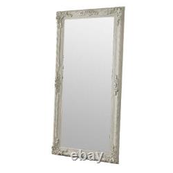 Grand miroir blanc en bois antique, plein pied, inclinable, sculpté, pour décoration de hall.