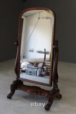Grand miroir de style victorien en acajou avec support réglable, miroir antique de plein pied.