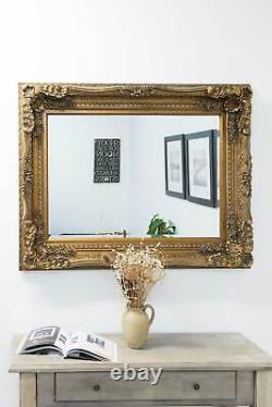 Grand miroir de style vintage en bois rectangulaire doré de l'abbaye 4 pieds x 3 pieds 122x92cm