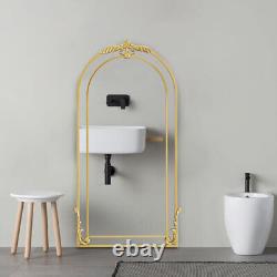 Grand miroir doré antique orné de style vintage classique de plein pied à fixation murale