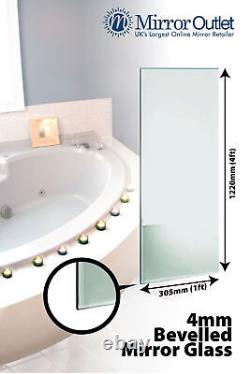 Grand miroir en verre biseauté pour salle de bains, pleine longueur, épaisseur de 4 mm, dimensions de 4 pieds x 1 pied (122 cm x 30 cm).
