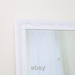 Grand miroir mural au sol blanc de style shabby chic vintage pour chambre à coucher