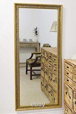 Grand miroir mural doré chic et orné de style shabby chic en longueur complète de 5 pieds 3 pouces