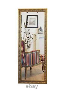 Grand miroir mural doré en style shabby chic orné de taille pleine 5ft3 x