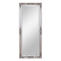 Grand miroir mural inclinable de style ancien Karrington en argent de 150 x 61 cm