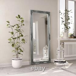 Grand miroir mural inclinable de style ancien Karrington en argent de 150 x 61 cm