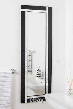 Grand miroir noir argent biseauté Art Déco pour salle de bain murale 120cm x 40cm