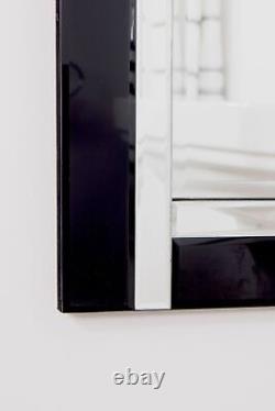 Grand miroir noir argent biseauté Art Déco pour salle de bain murale 120cm x 40cm