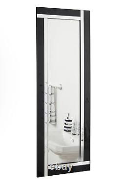 Grand miroir noir argent biseauté Art Déco pour salle de bain murale 120cm x 40cm