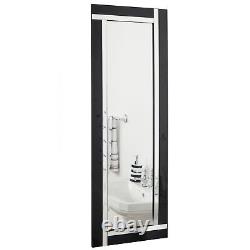 Grand miroir noir argent biseauté Art Déco pour salle de bain murale 120cm x 40cm