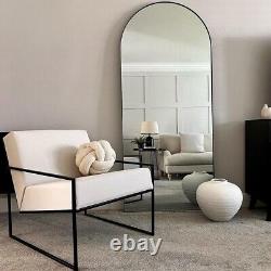 Grand miroir noir arqué mince encadré minimaliste Art déco sur pied en longueur