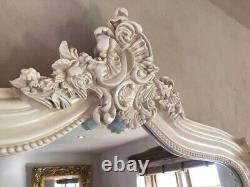 Grand miroir sur pied en ivoire crème français balayé de pleine longueur de 7 pieds