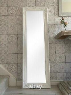 Grand miroir sur pied en longueur 142cm X 47cm, style vintage traditionnel, blanc, pour chambre à coucher.