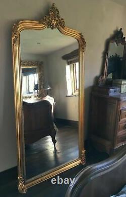 Grande Antique Or Gilt Ornée Français Robe Pleine Longueur Arch Leaner Miroir 7ft