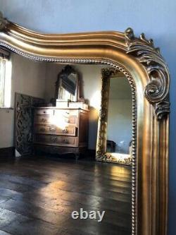 Grande Antique Or Gilt Ornée Français Robe Pleine Longueur Arch Leaner Miroir 7ft