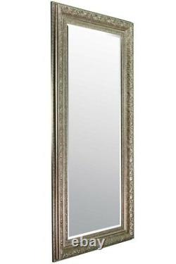 Grande Main Biseautée Pleine Longueur Faite Grand Miroir Orné Argenté 172cm X 80cm