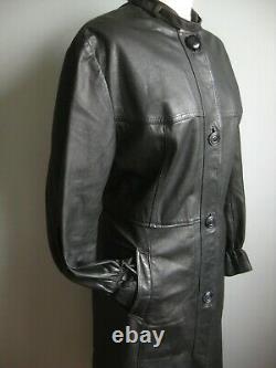 Leather Long Trench Coat 14 12 Steampunk Goth Duster Ceinture Souple Noir Pleine Longueur
