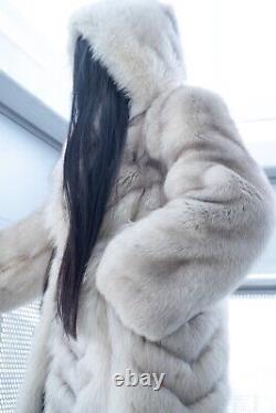 Longueur Complète Bleu Fox Fourrure Manteau Avec Hood Rare Trouver