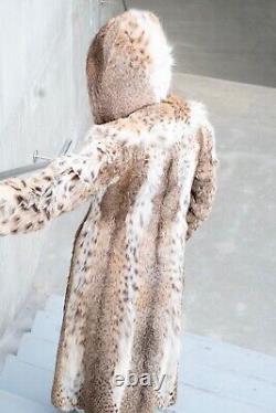 Longueur Complète Lynx Manteau De Fourrure Avec Un Capot! Une Vraie Fourrure De Puissance