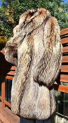 Magnifique Genou Vintage À Pleine Longueur Finn Raccoon Tanuki Fur Manteau L XL Chic