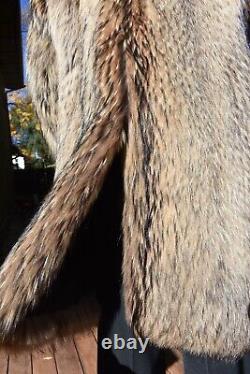 Magnifique Genou Vintage À Pleine Longueur Finn Raccoon Tanuki Fur Manteau L XL Chic