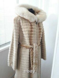 Manteau De Fourrure De Castor Hood Arctic Fox Fur Long Manteau Plein Longueur Real Fur Taille L
