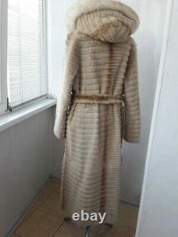 Manteau De Fourrure De Castor Hood Arctic Fox Fur Long Manteau Plein Longueur Real Fur Taille L