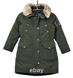 Manteau d'hiver matelassé vert à capuche et fermeture éclair de taille Large de MICHAEL KORS