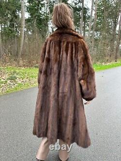 Manteau de fourrure de vison vintage, manteau de vison de grande taille, luxueux marron foncé longueur totale