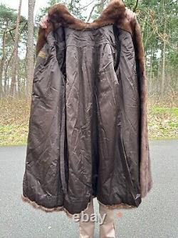 Manteau de fourrure de vison vintage, manteau de vison de grande taille, luxueux marron foncé longueur totale