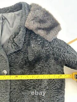 Manteau en fausse fourrure de mouton persan noir de grande taille mi-longueur entièrement doublé végétalien