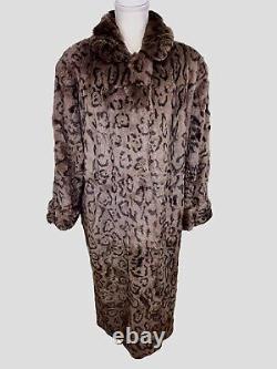 Manteau en fourrure de lapin tondu imprimé léopard brun vintage longueur totale grande