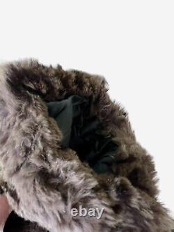 Manteau en fourrure de lapin tondu imprimé léopard brun vintage longueur totale grande