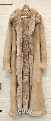Manteau en peau de mouton BEIGE longueur complète Marks & Spencer 2002 GRAND (UK 12-14) Porté une fois