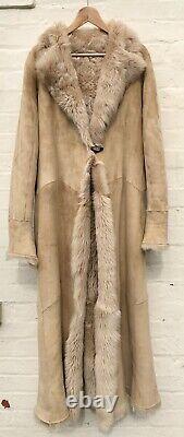 Manteau en peau de mouton BEIGE longueur complète Marks & Spencer 2002 GRAND (UK 12-14) Porté une fois