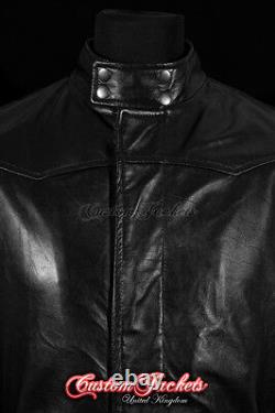 Manteau long en cuir véritable noir en peau de mouton pour homme NEO MATRIX