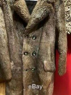 Mens Véritable Beaver Manteau Longueur Pleine Vintage Magnifique Moyen De Grande Taille 42