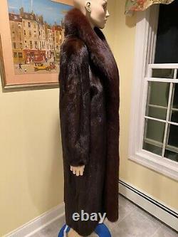 Mink Brun Femelle Naturelle Avec Fox Tuxedo 49 Longueur Complète Véritable Manteau De Fur 12 Large