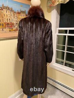Mink Brun Femelle Naturelle Avec Fox Tuxedo 49 Longueur Complète Véritable Manteau De Fur 12 Large